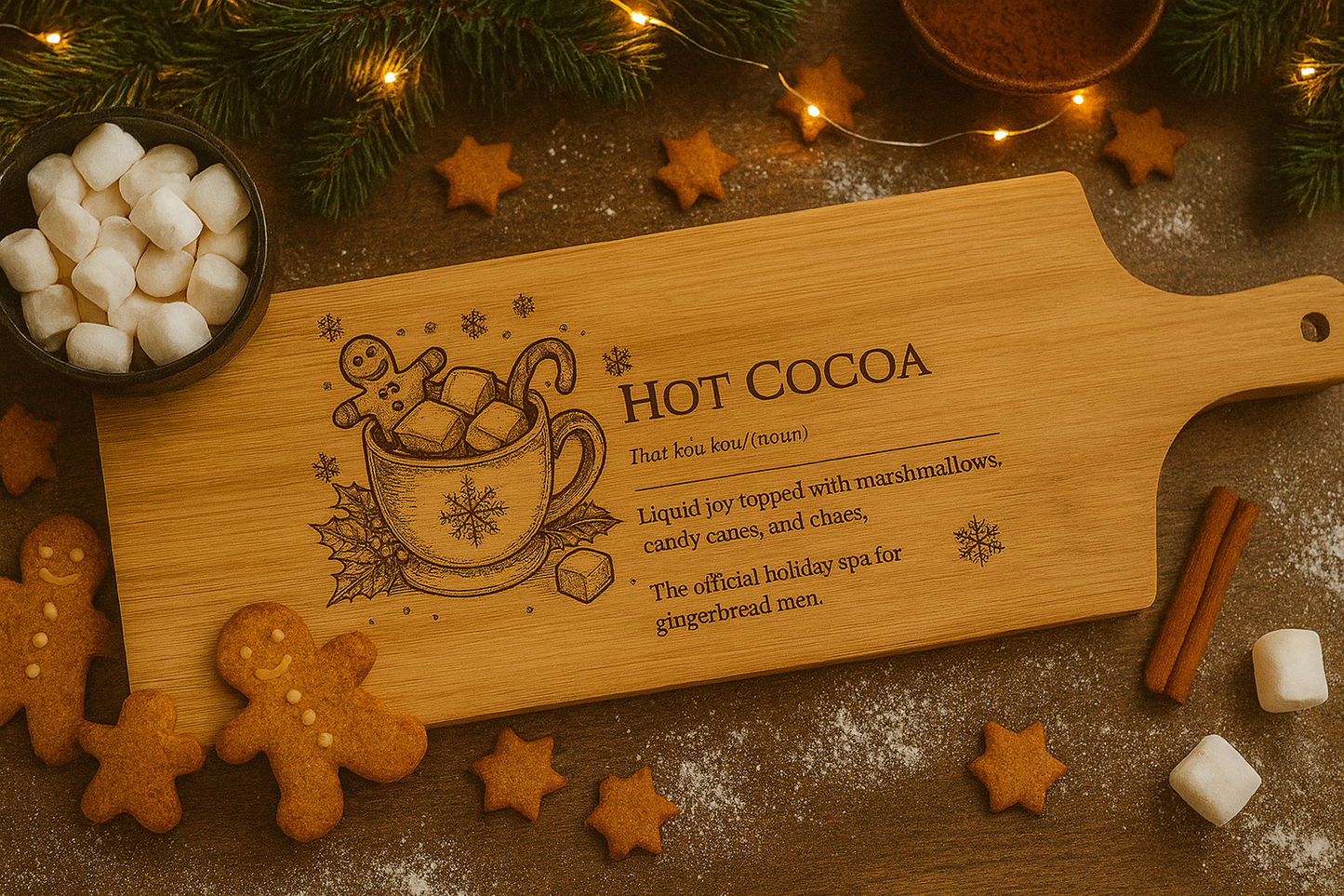 Hot Cocoa – Engraved Bamboo Serving Board