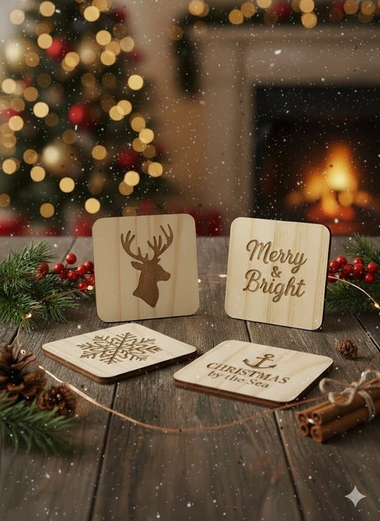 Snowflake – Engraved Pine Coaster (7mm Premium)