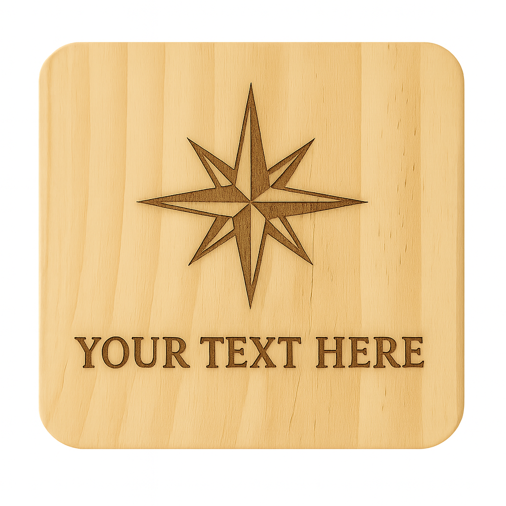 Compass Rose Wooden Coaster – Local Villages & Custom Engraving