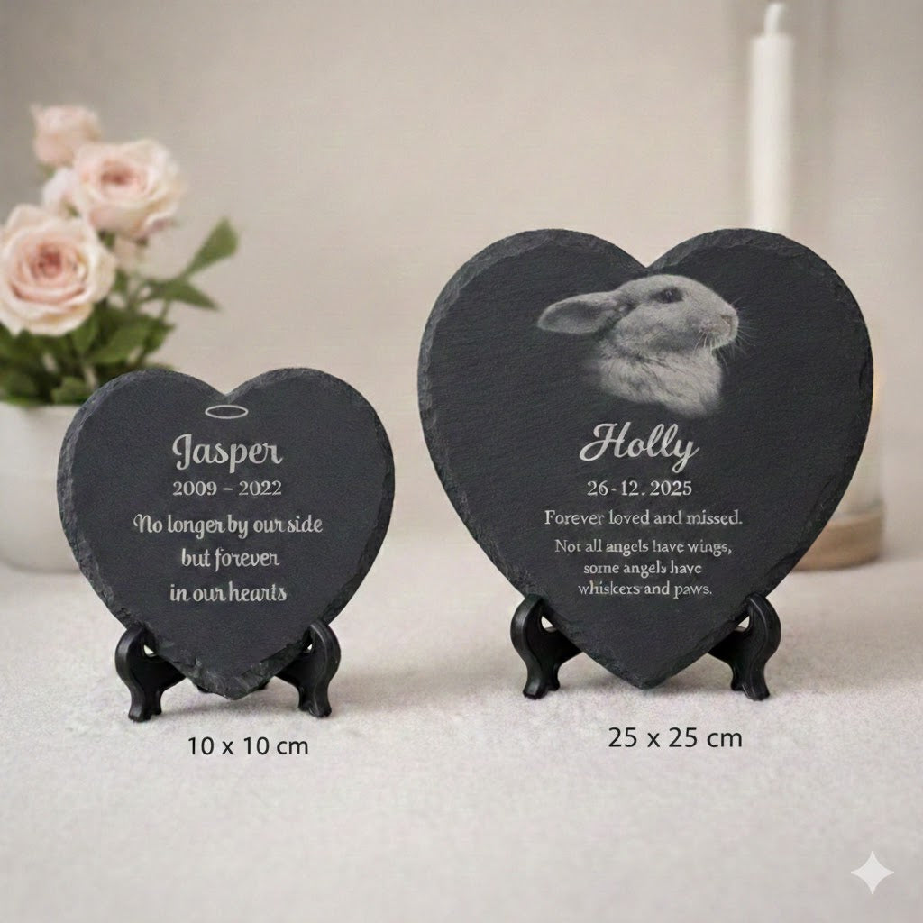 Personalised Pet Memorial Slate Heart – 100 × 100 mm