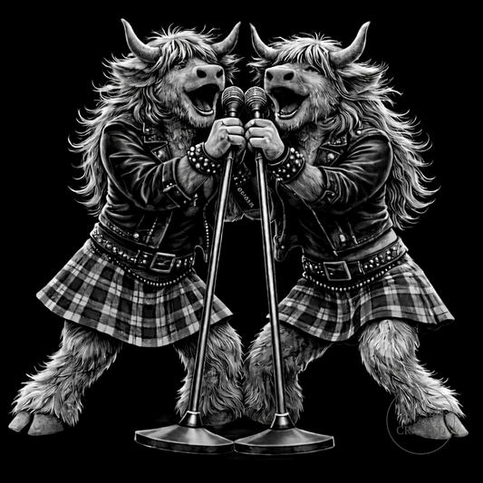 Rock Highland Cow Slate Coaster – Isla & Skye Backing Vocal Duo | Etched & Crafted
