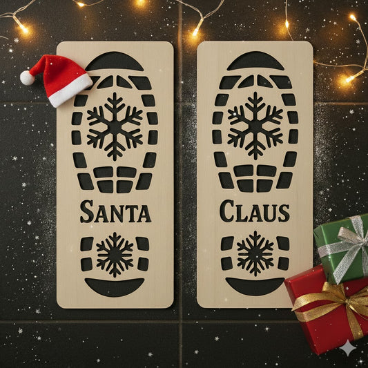 Santa Footprint Stencil Set – Christmas Snow Floor Stencils (Santa + Claus, Wooden Reusable)