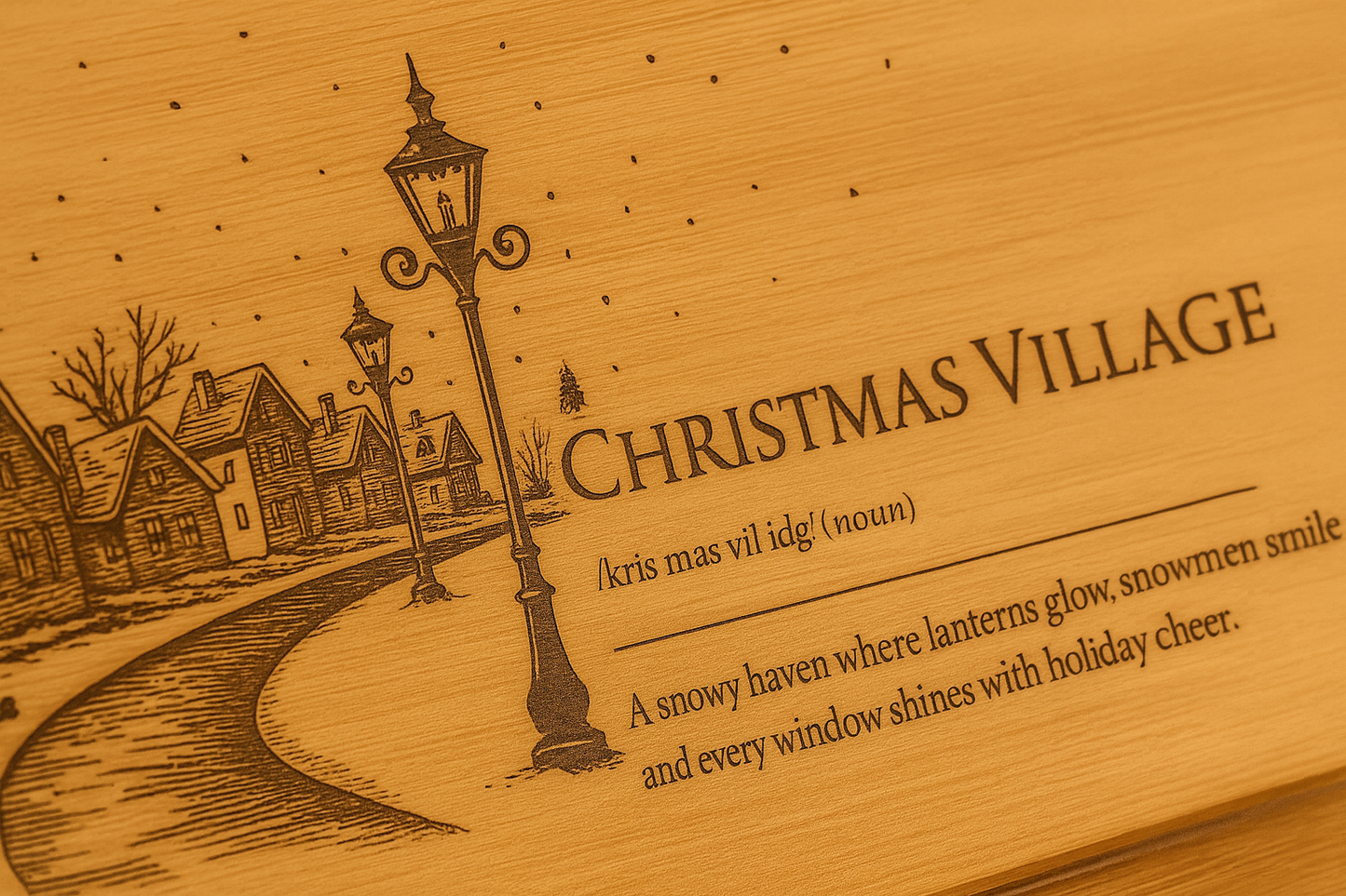Christmas Village – Engraved Bamboo Serving Board