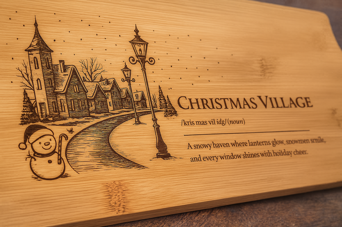 Christmas Village – Engraved Bamboo Serving Board