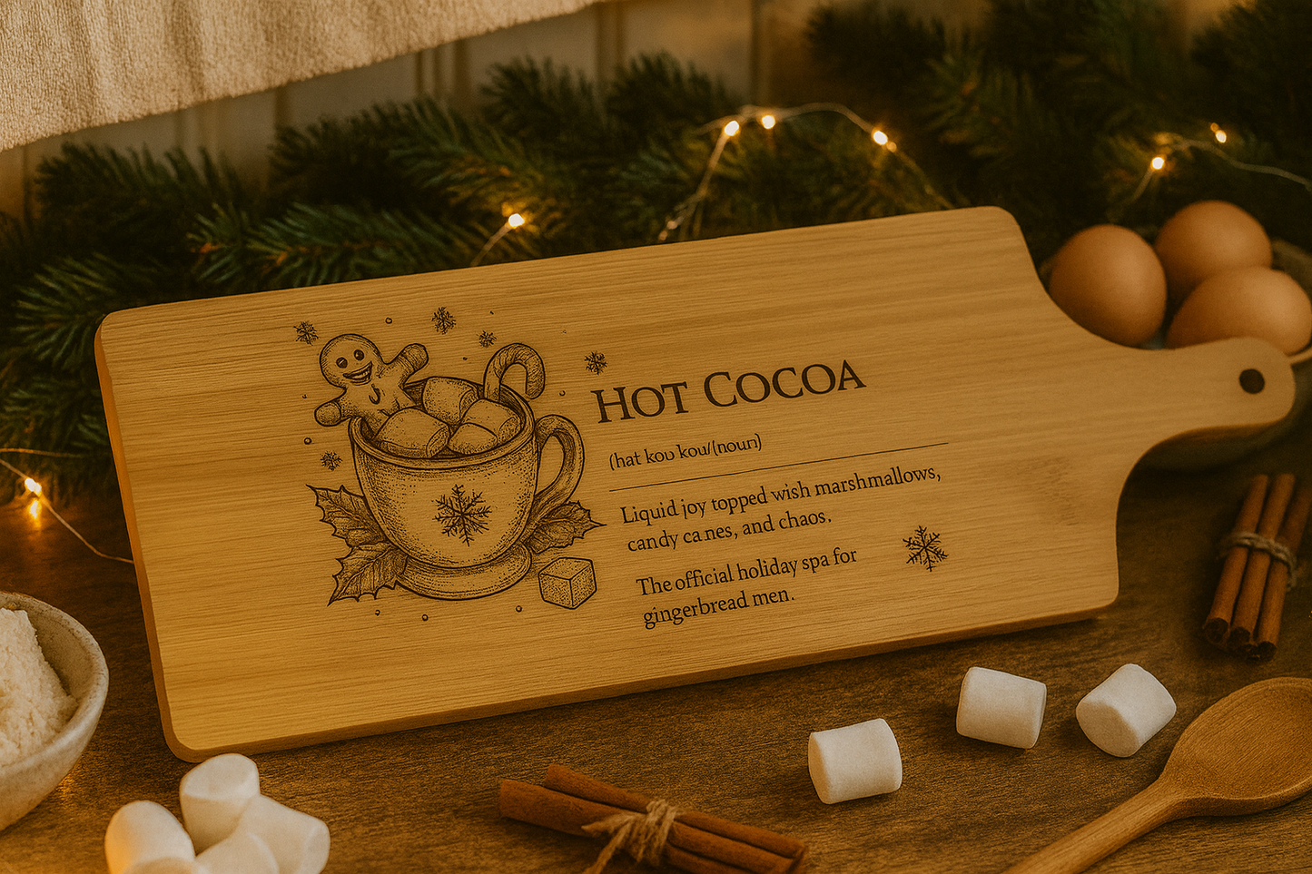 Hot Cocoa – Engraved Bamboo Serving Board