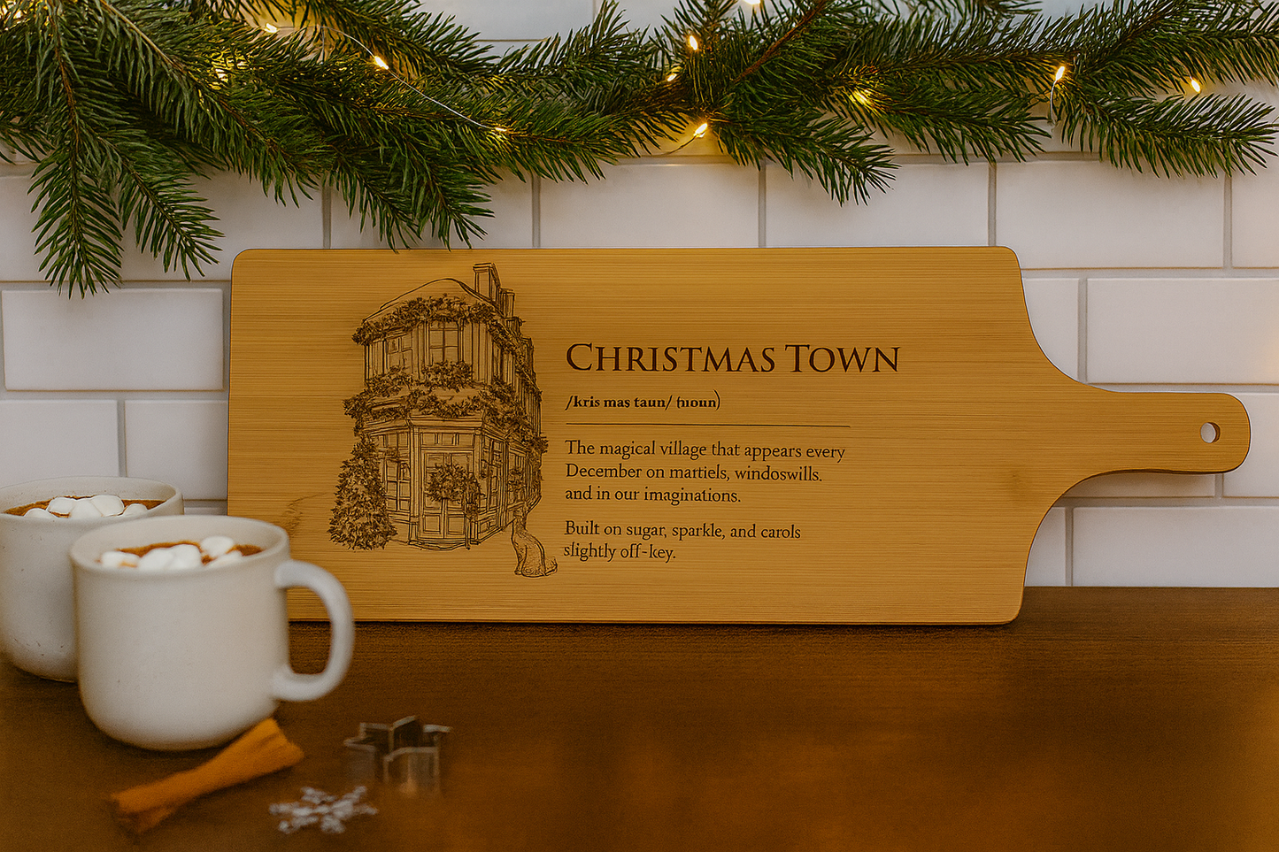 Christmas Town — Engraved Bamboo Serving Board