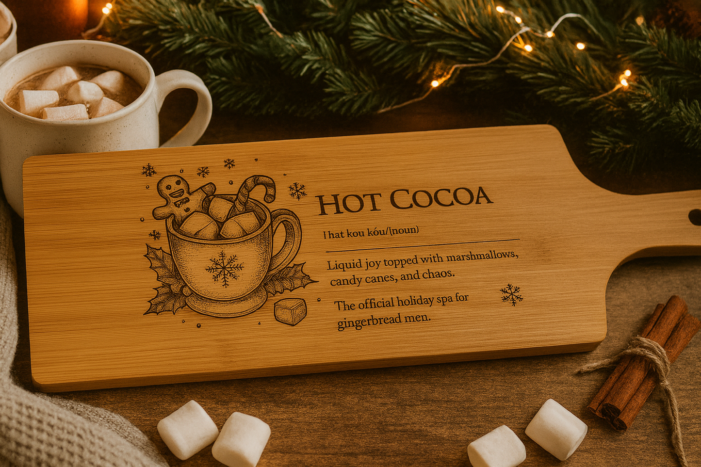 Hot Cocoa – Engraved Bamboo Serving Board