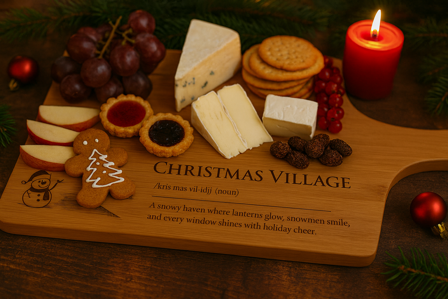 Christmas Village – Engraved Bamboo Serving Board