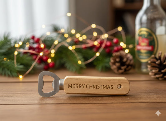 Merry Christmas – Engraved Wooden Bottle Opener | Festive Stocking Filler