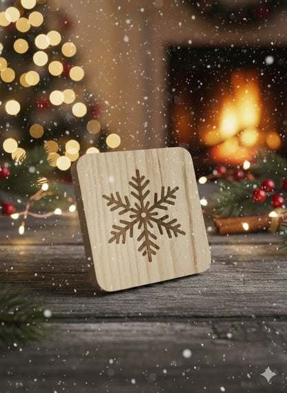Snowflake – Engraved Pine Coaster (7mm Premium)
