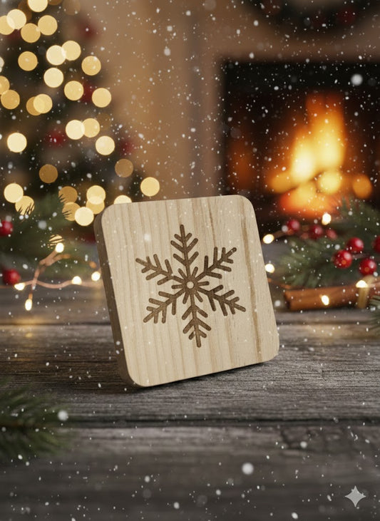 Snowflake – Engraved Pine Coaster (7mm Premium)