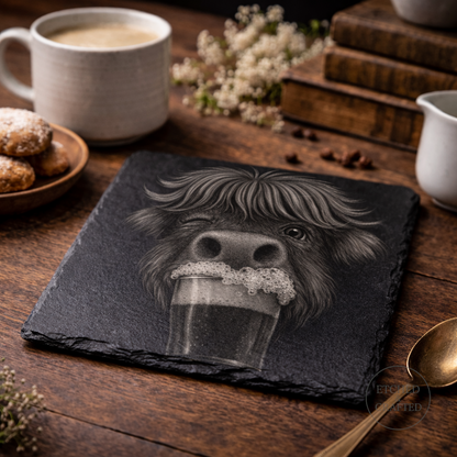 Highland Cow Beer Slate Coaster – Cheeky Cow Collection