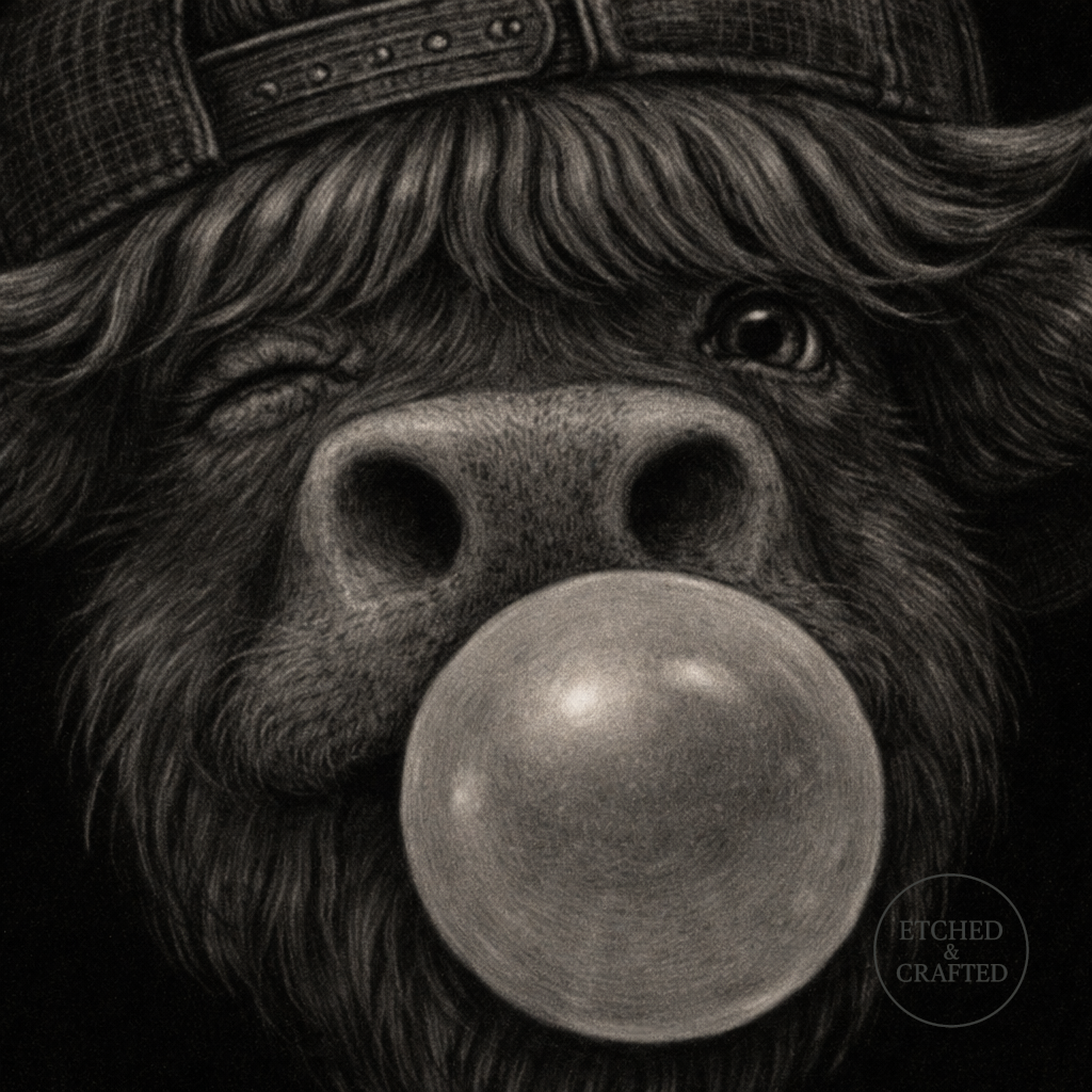 Bubblegum Highland Cow Slate Coaster – Cheeky Cow Collection