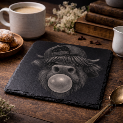 Bubblegum Highland Cow Slate Coaster – Cheeky Cow Collection