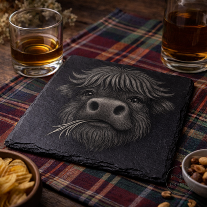 Chewing-Grass Highland Cow Slate Coaster – Cheeky Cow Collection