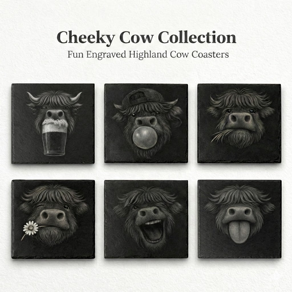 Cheeky Cow 6-Pack Slate Coaster Set – Full Set of Six