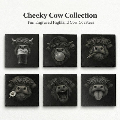 Cheeky Cow 6-Pack Slate Coaster Set – Full Set of Six