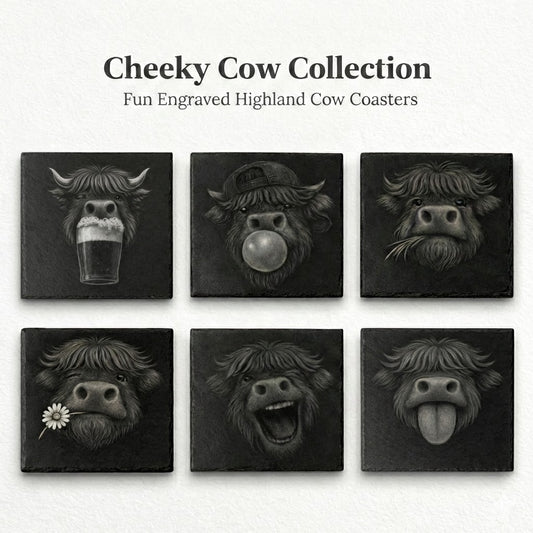 Cheeky Cow 6-Pack Slate Coaster Set – Full Set of Six