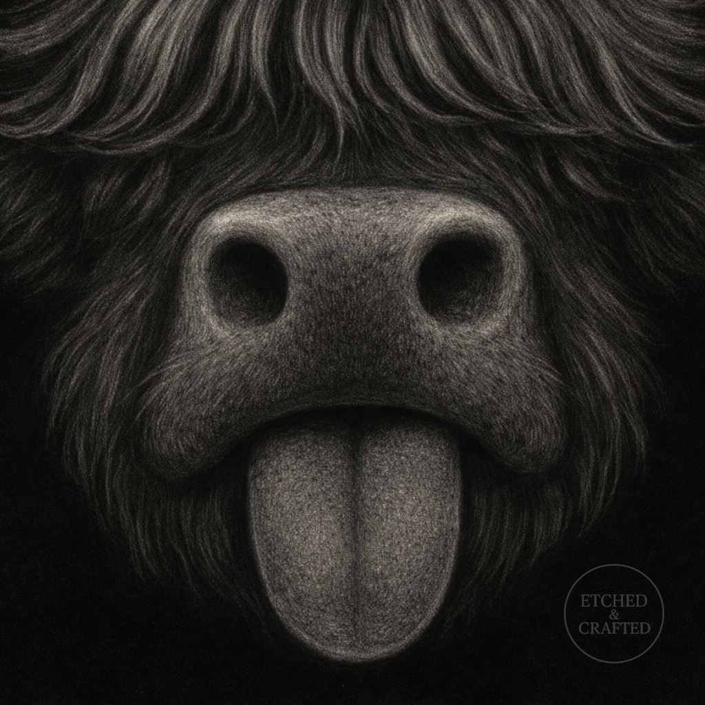 Tongue-Out Highland Cow Slate Coaster – Cheeky Cow Collection