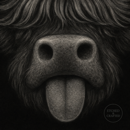 Tongue-Out Highland Cow Slate Coaster – Cheeky Cow Collection