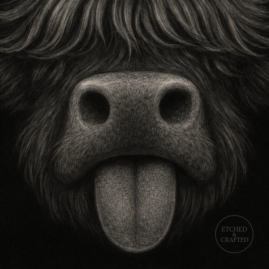 Tongue-Out Highland Cow Slate Coaster – Cheeky Cow Collection