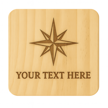 Compass Rose Wooden Coaster – Local Villages & Custom Engraving