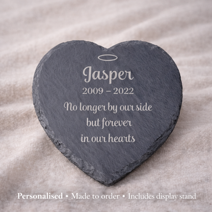 Personalised Pet Memorial Slate Heart – 100 × 100 mm