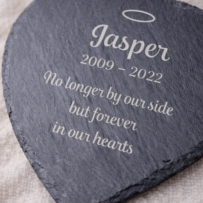 Personalised Pet Memorial Slate Heart – 100 × 100 mm