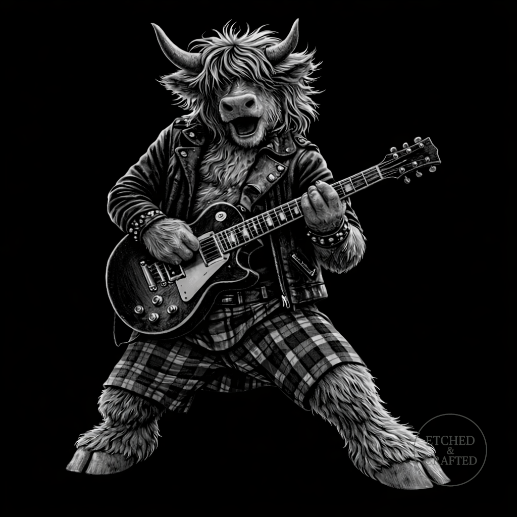 Rock Highland Cow Slate Coaster – Angus the Lead Guitarist
