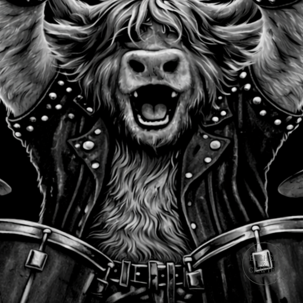 Rock Highland Cow Slate Coaster – Hamish the Drummer
