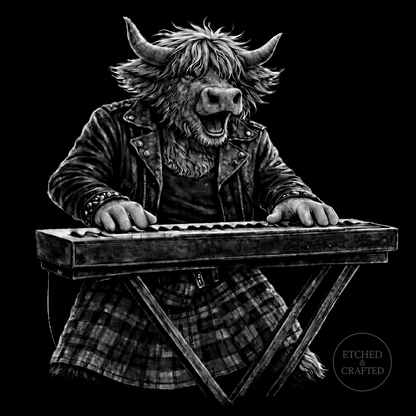 Rock Highland Cow Slate Coaster – Fraser the Keyboard Player