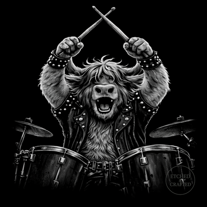 Rock Highland Cow Slate Coaster – Hamish the Drummer