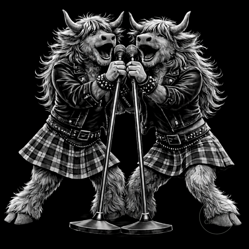 Rock Highland Cow Slate Coaster – Isla & Skye Backing Vocal Duo | Etched & Crafted