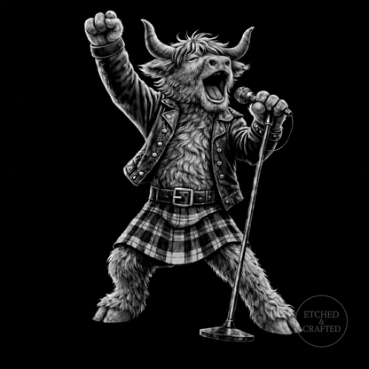 Rock Highland Cow Slate Coaster – Lachlan the Lead Singer