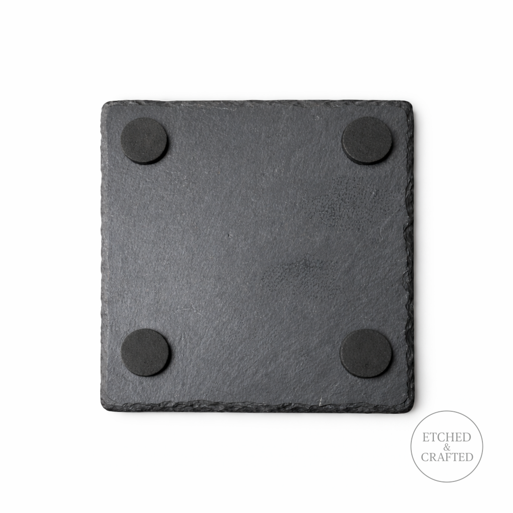 Highland Cow With Rose – Romantic Slate Coaster (100×100 mm)